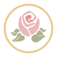 a pink rose in a circle on a black background